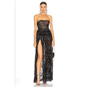 Reve Riche Kamila Corset Illusion Maxi Dress Gown Black Strapless Sheer